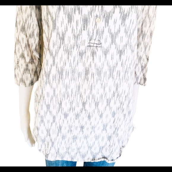 MASSIMO DUTTI Raindrop Print Collarless Tunic Shirt With Long Sleeves Grey Small - Picture 5 of 13